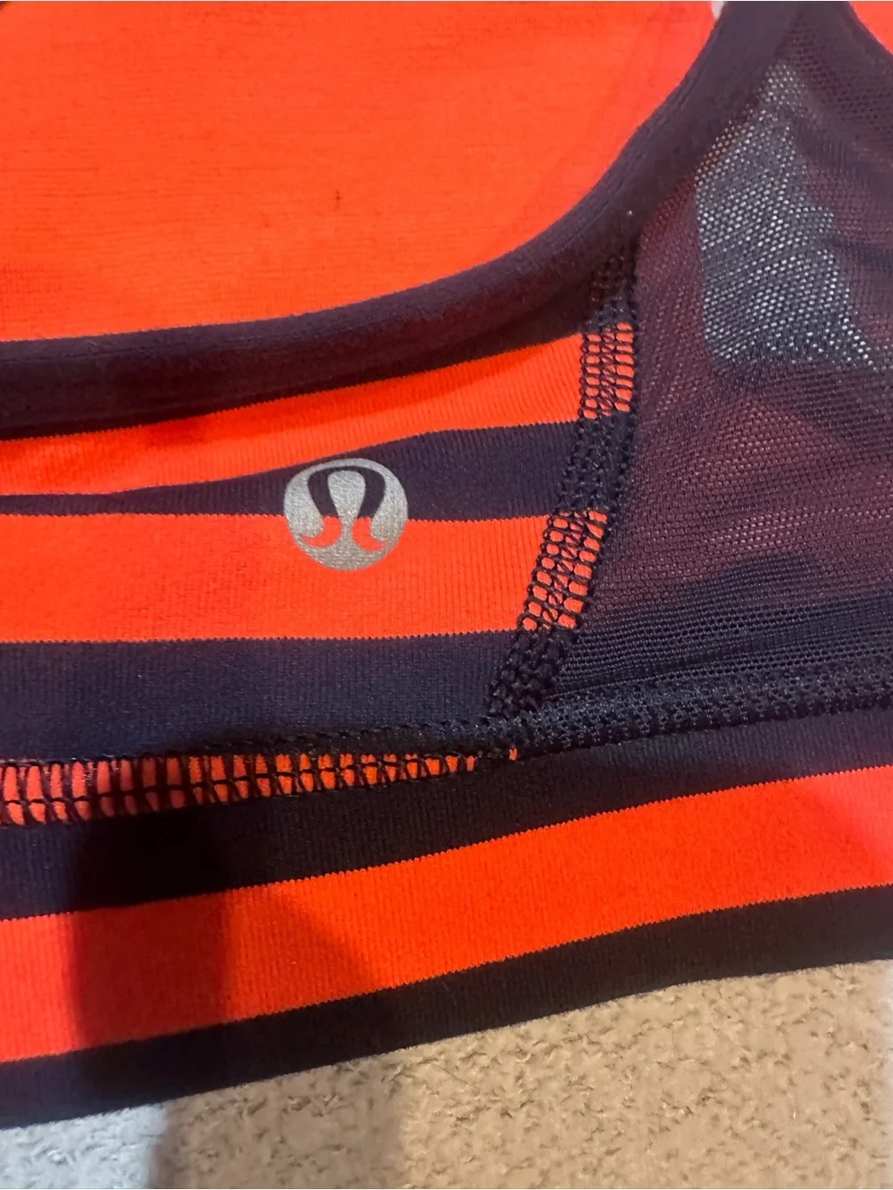 Lululemon Orange & Black Striped Sports Bra Size 8